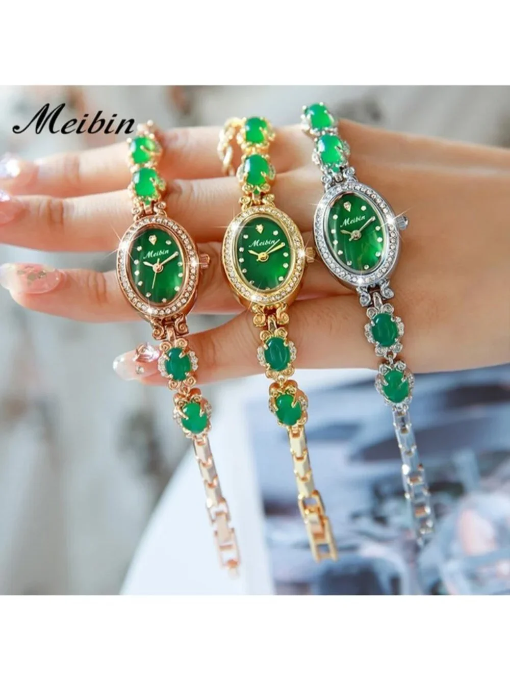 Women's Rose Gold Crystal Diamond Bangle Ladies Bracelet Luxury Oval Wristwatch